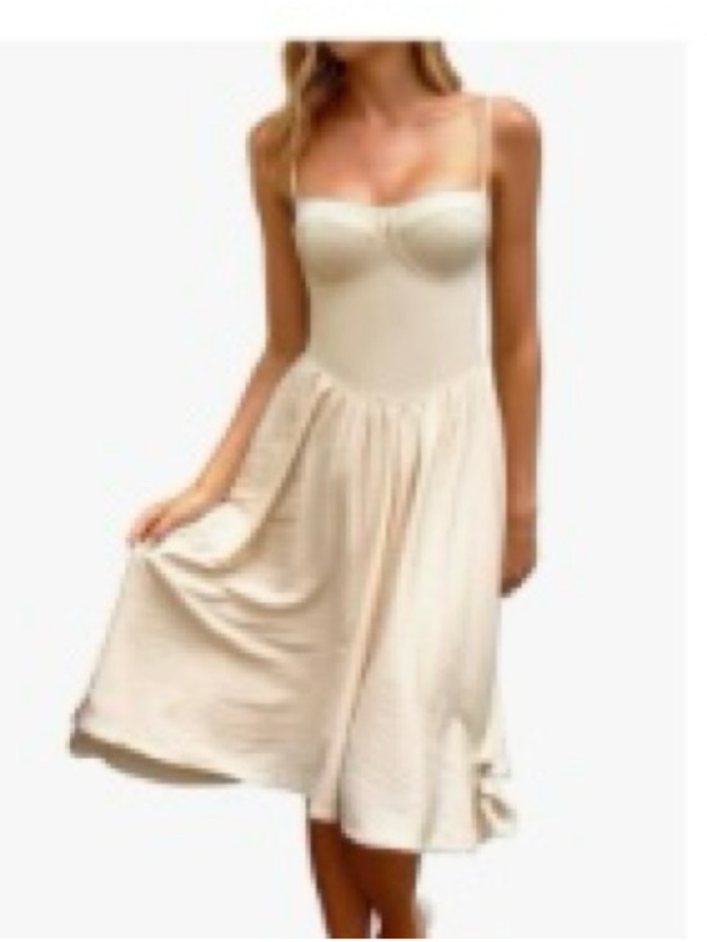 NWT Crhyrii Sleeveless Cream Midi Sundress with Sweetheart Neckline